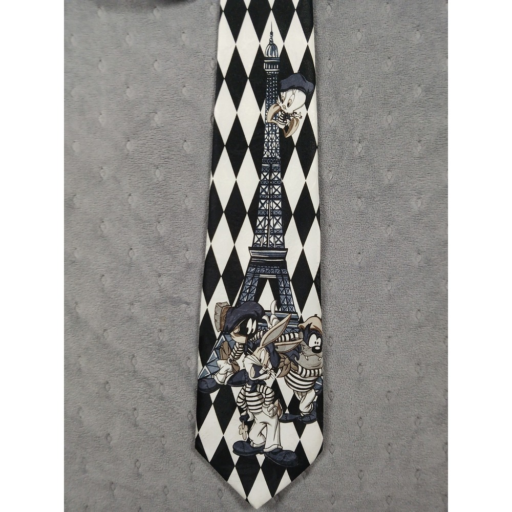 Vintage 90s Looney Tunes Paris Eiffel Tower Harlequin Tie Bugs Bunny Tweety Tas